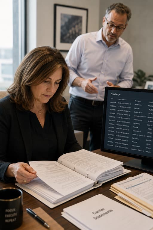 Functional Finance operations leaders reviewing a policy ledger