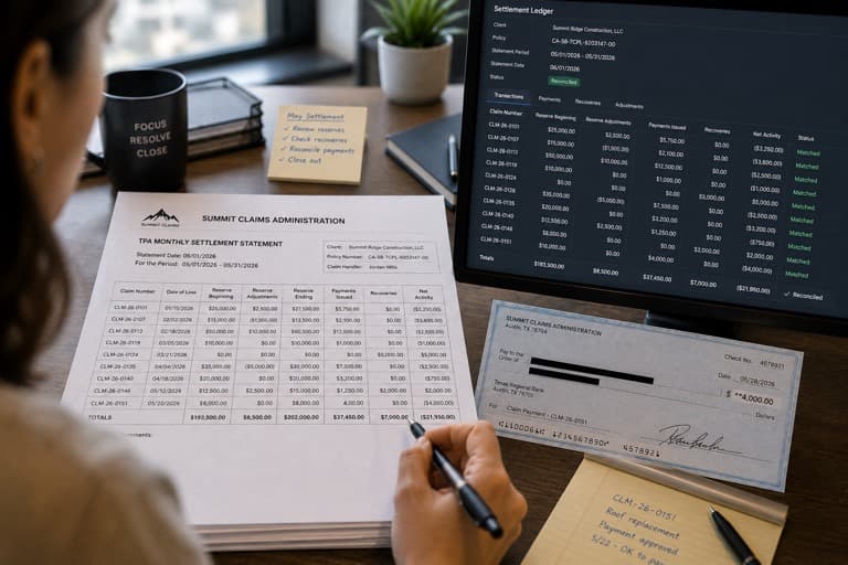 TPA settlement statement reconciled against the Claims Flow ledger
